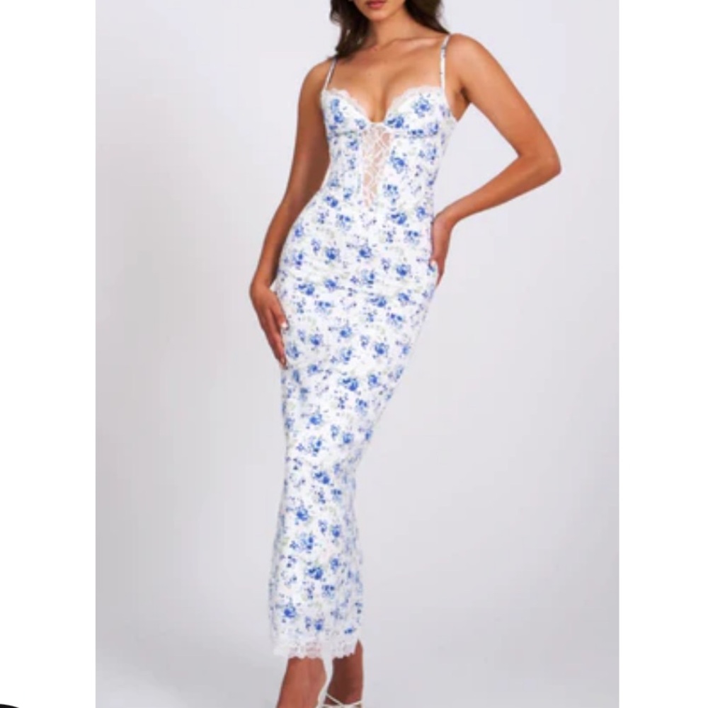 Floral Blue and White Maxi Dress